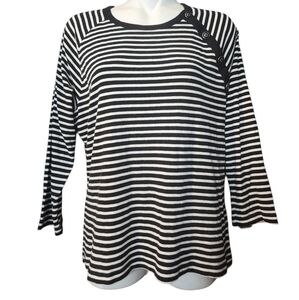 Chaps Striped Black and White Blouse with button style on the sides